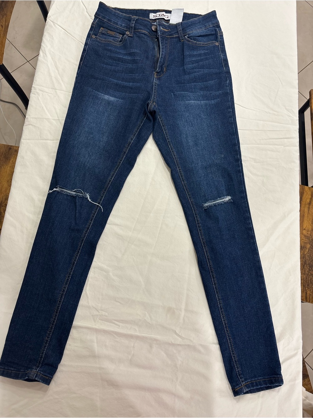 Stag Jeans dark-wash distressed skinny jeans for women